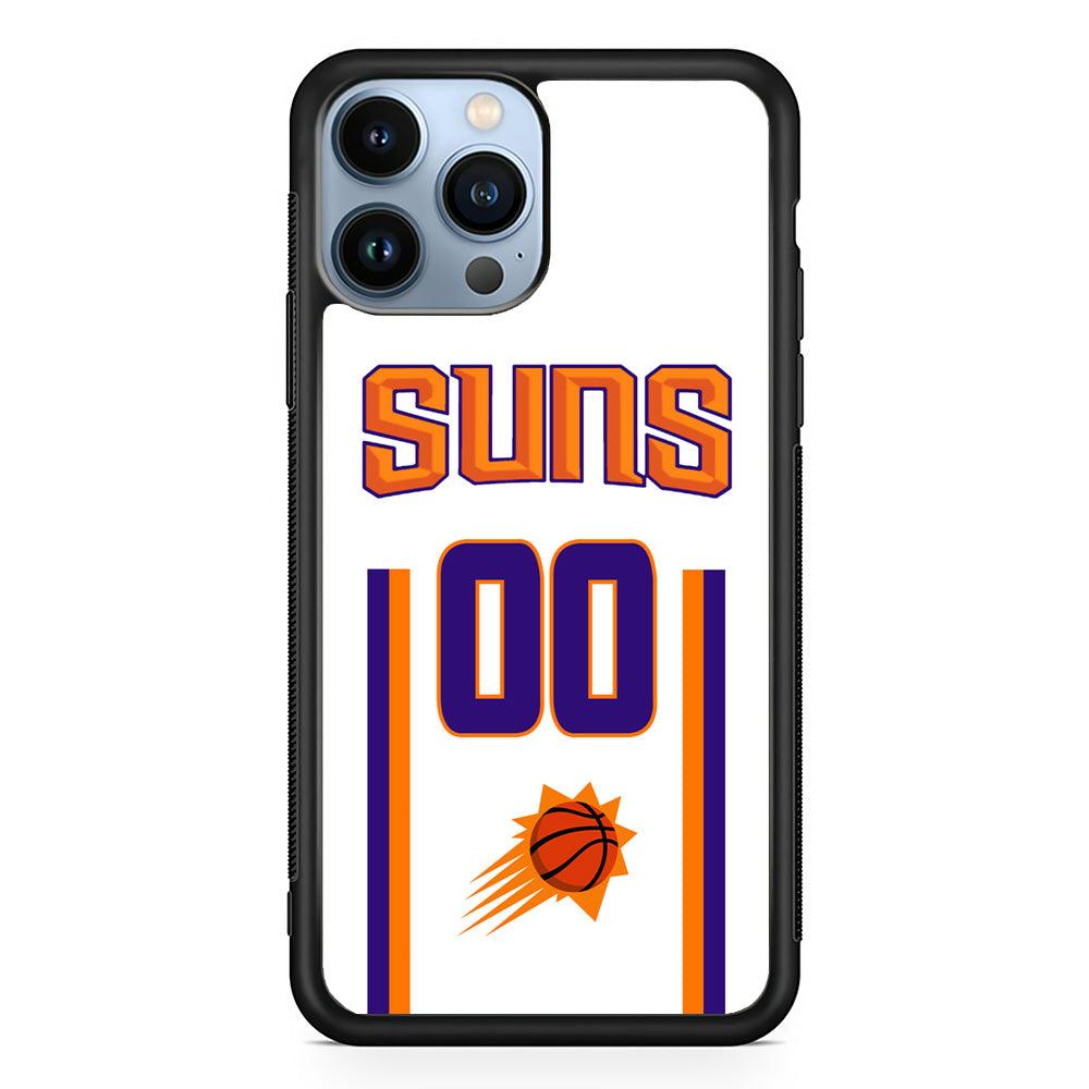 Phoenix Suns White Zero Jersey iPhone 15 Pro Case-Rubber Black (2D Case)-Oxvistore