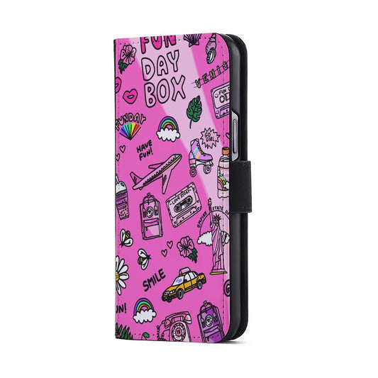 Pink Cute Girly Pattern Flip Wallet Phone Case-Oxvistore
