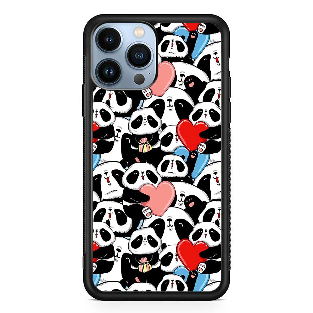 Pink Heart Panda 2D Rubber Phone Case-Black-Oxvistore