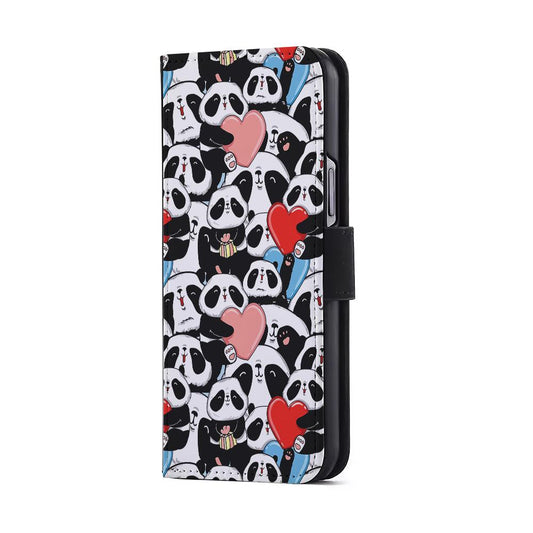 Pink Heart Panda Flip Wallet Phone Case-Oxvistore