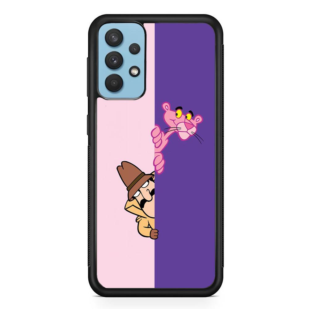 Pink Panther Hide and Seek with Detective Samsung Galaxy A32 Case-Rubber Black (2D Case)-Oxvistore