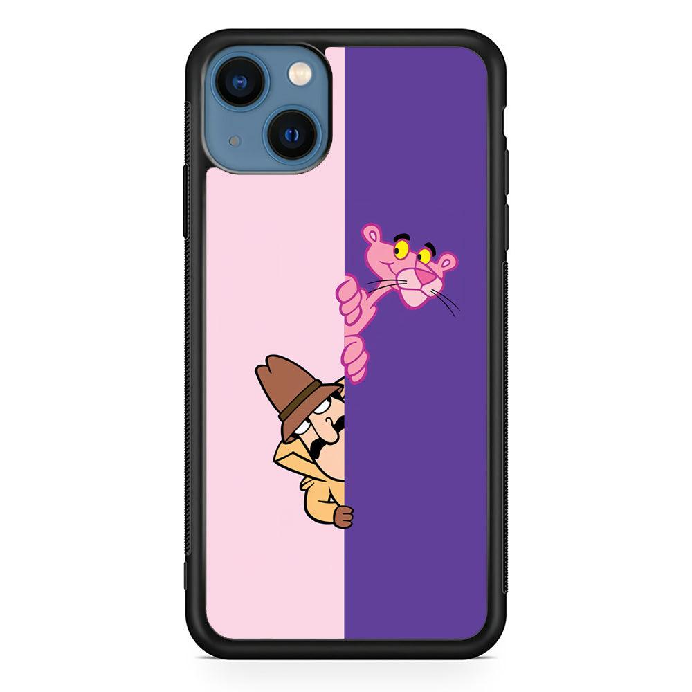Pink Panther Hide and Seek with Detective iPhone 15 Case-Rubber Black (2D Case)-Oxvistore