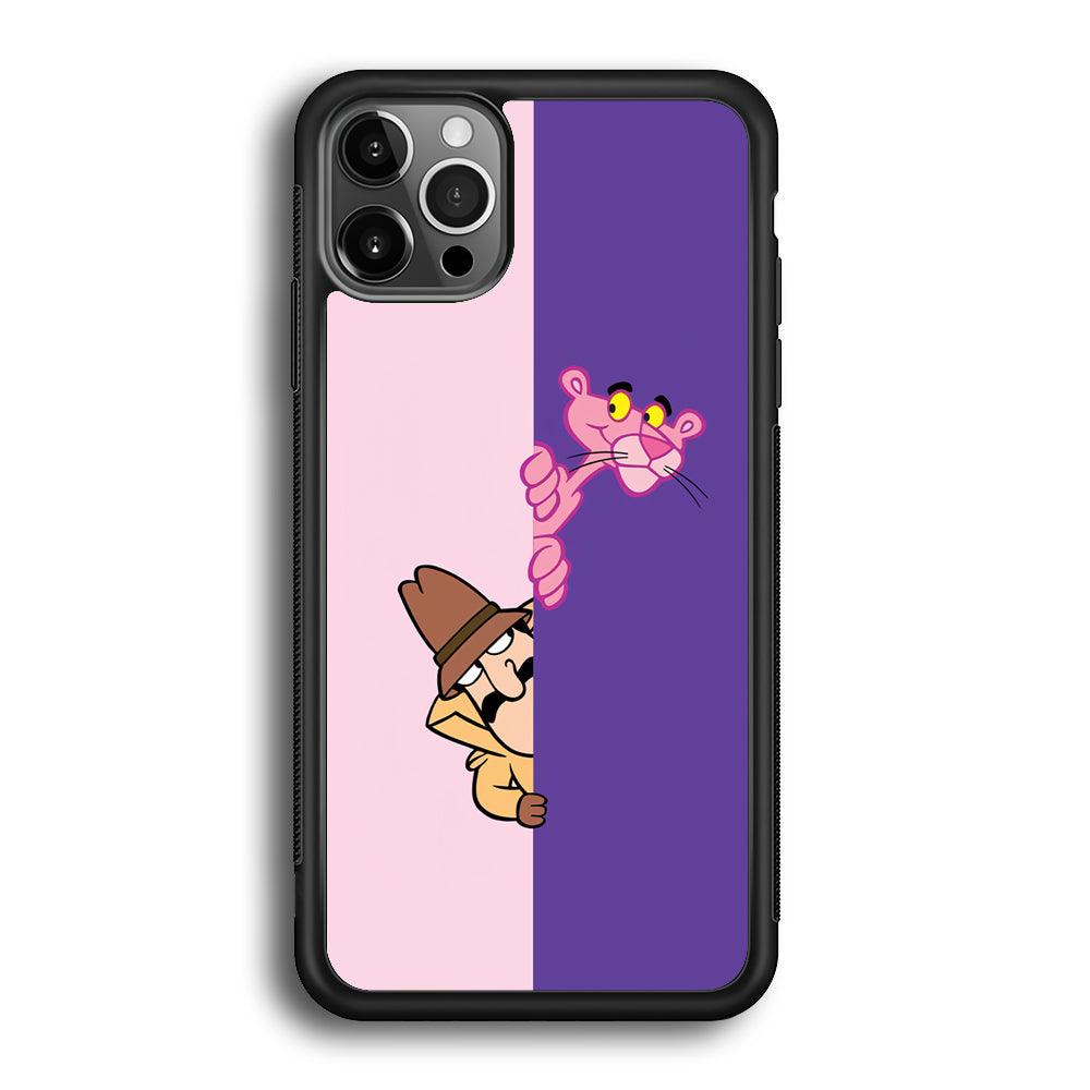 Pink Panther Hide and Seek with Detective iPhone 12 Pro Case-Rubber Black (2D Case)-Oxvistore