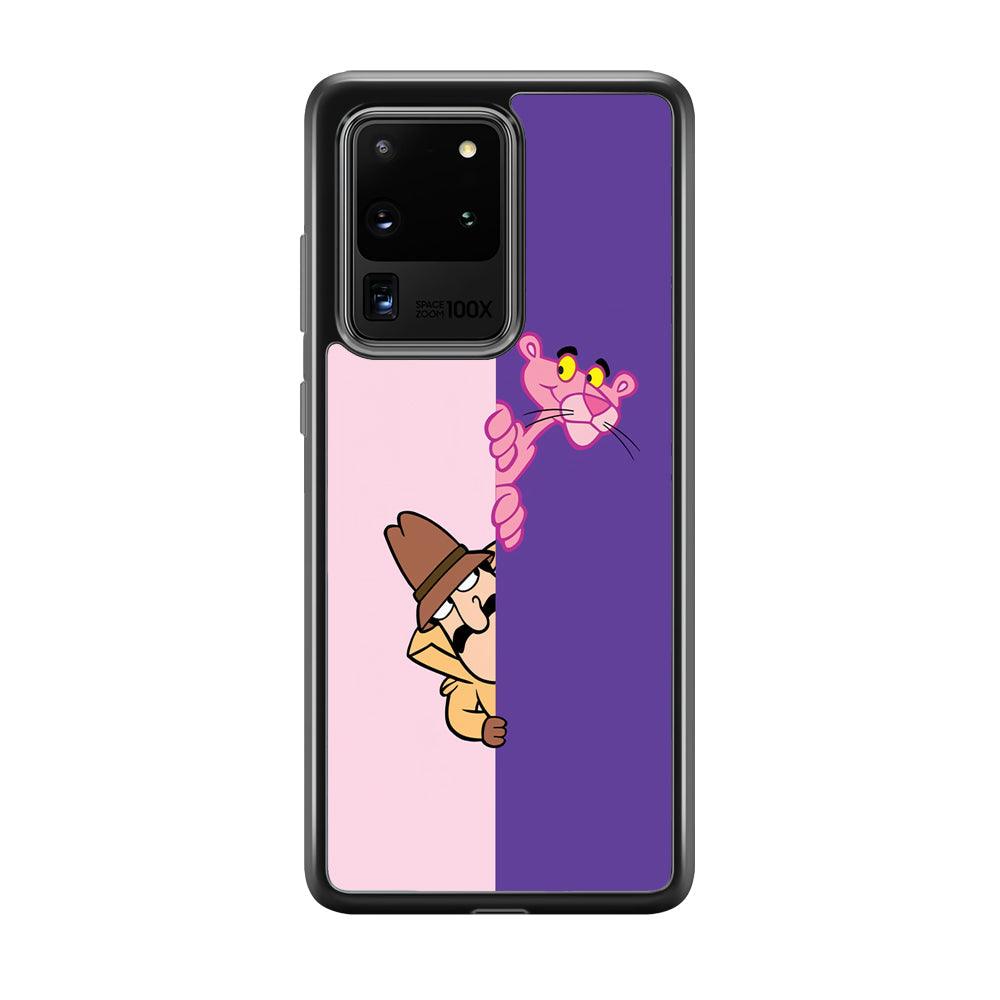 Pink Panther Hide and Seek with Detective Samsung Galaxy S20 Ultra Case-Rubber Black (2D Case)-Oxvistore
