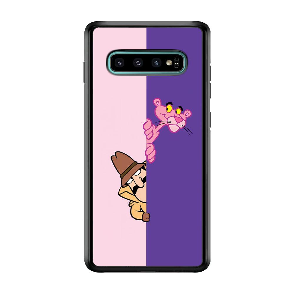 Pink Panther Hide and Seek with Detective Samsung Galaxy S10 Plus Case-Rubber Black (2D Case)-Oxvistore