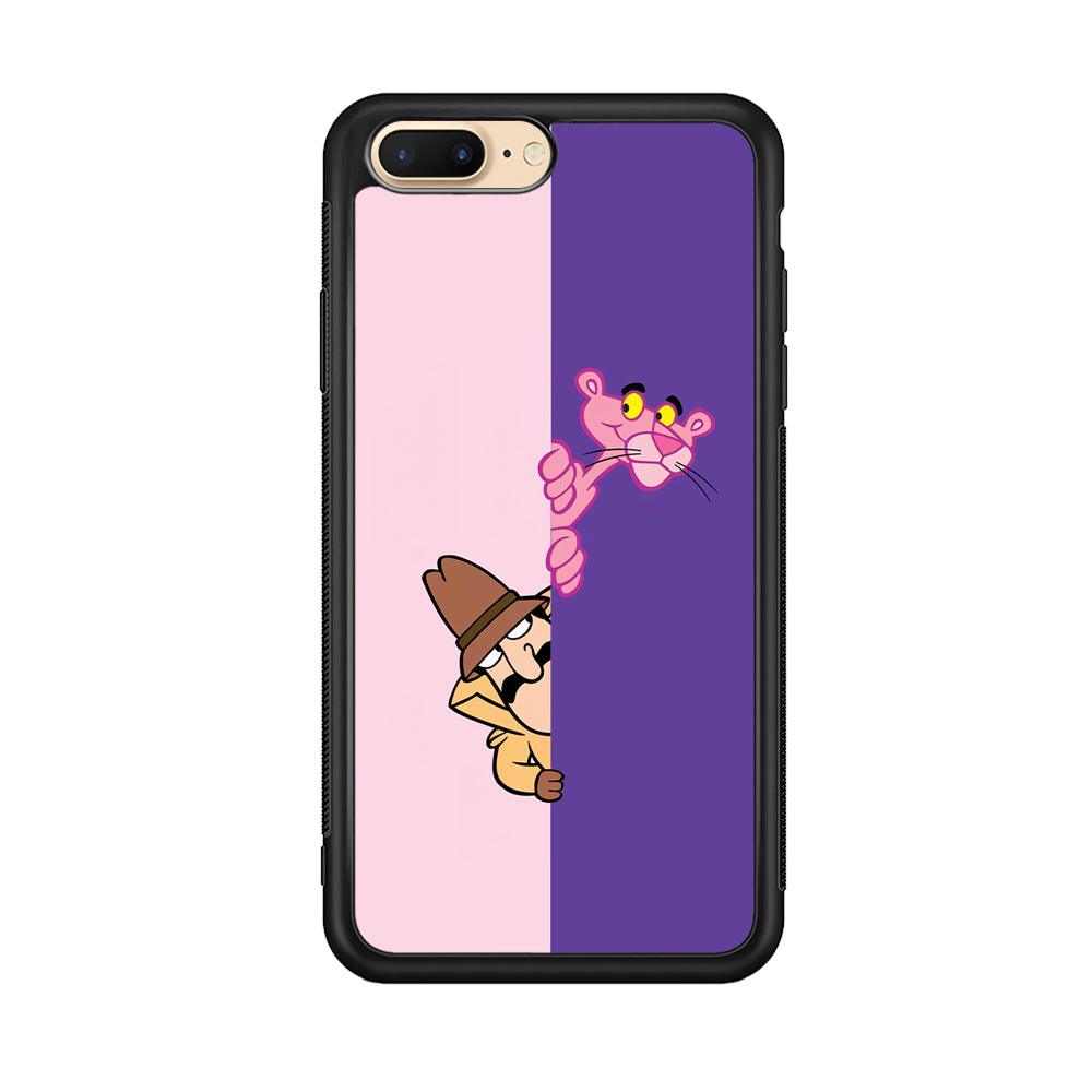 Pink Panther Hide and Seek with Detective iPhone 7 Plus Case-Rubber Black (2D Case)-Oxvistore