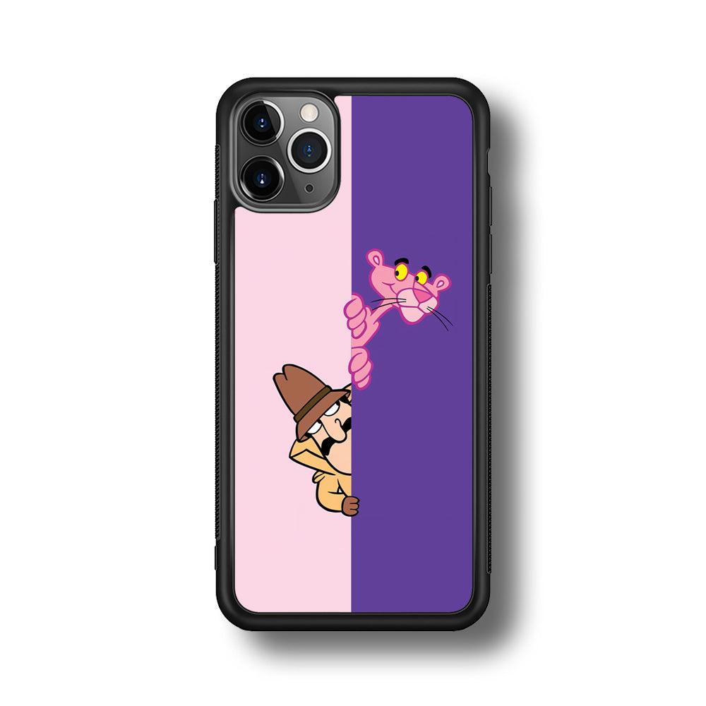 Pink Panther Hide and Seek with Detective iPhone 11 Pro Max Case-Rubber Black (2D Case)-Oxvistore