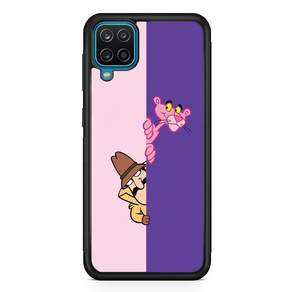 Pink Panther Hide and Seek with Detective Samsung Galaxy A12 Case-Rubber Black (2D Case)-Oxvistore