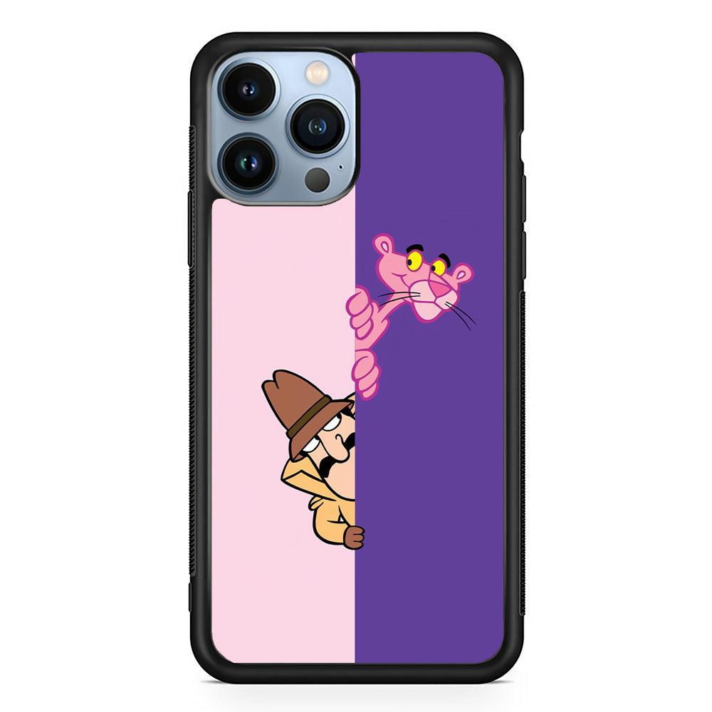 Pink Panther Hide and Seek with Detective iPhone 15 Pro Case-Rubber Black (2D Case)-Oxvistore