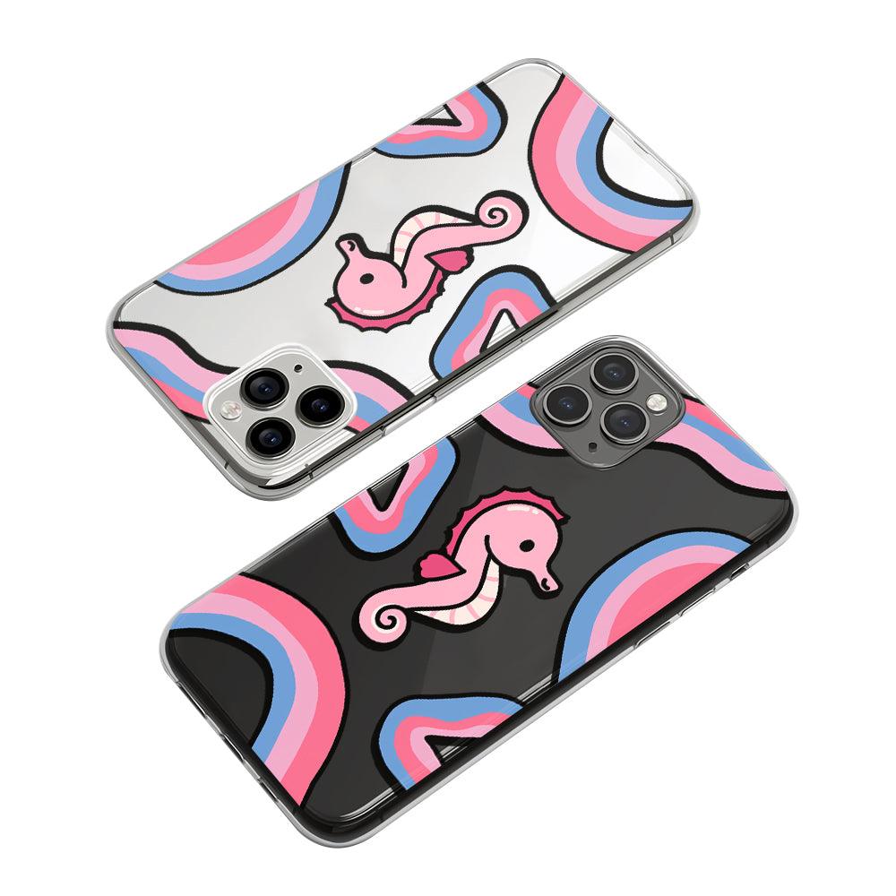 Pink Seahorse Floating Among the Waves Clear Soft Case-Oxvistore