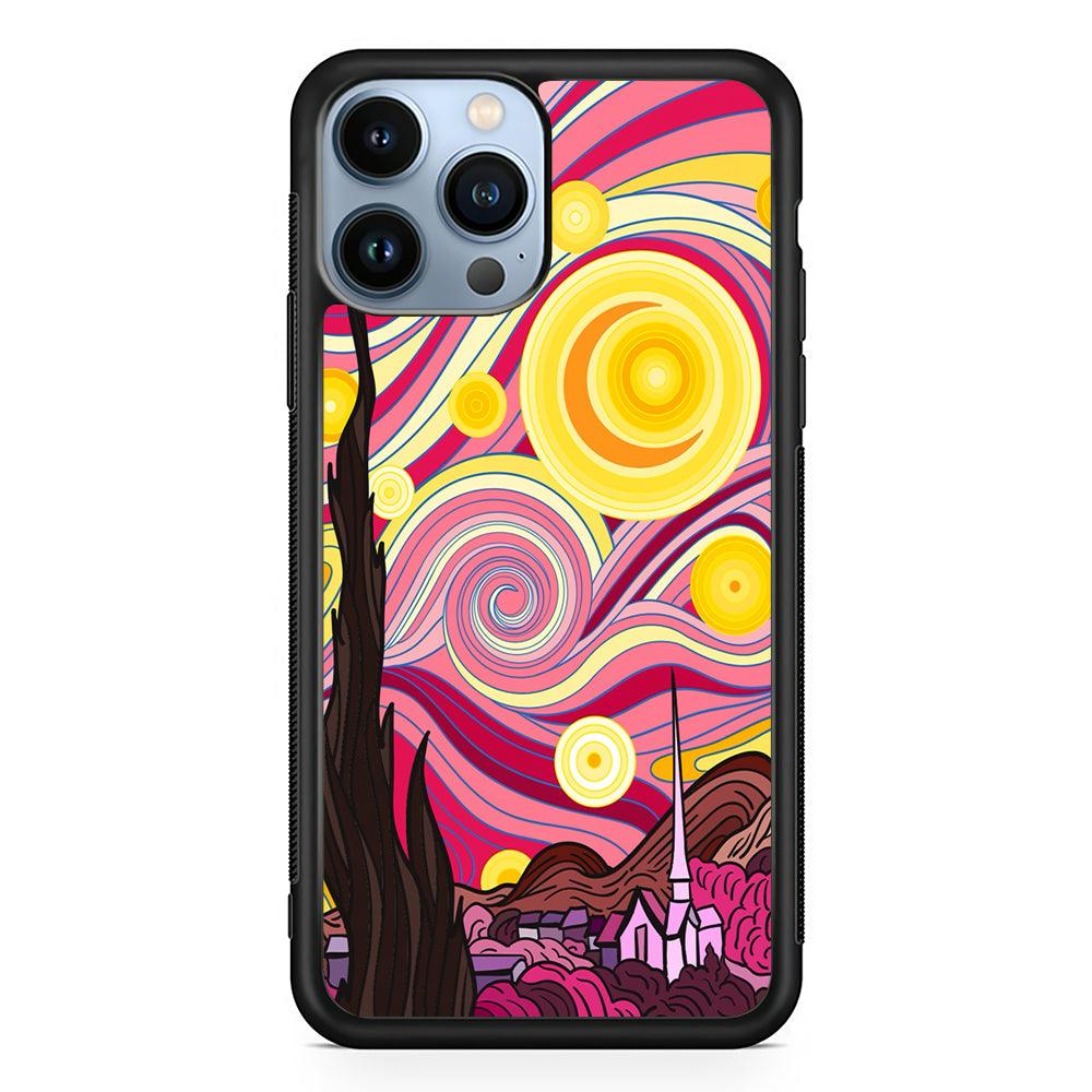 Pink Starry Night Van Gogh 2D Rubber Phone Case-Black-Oxvistore
