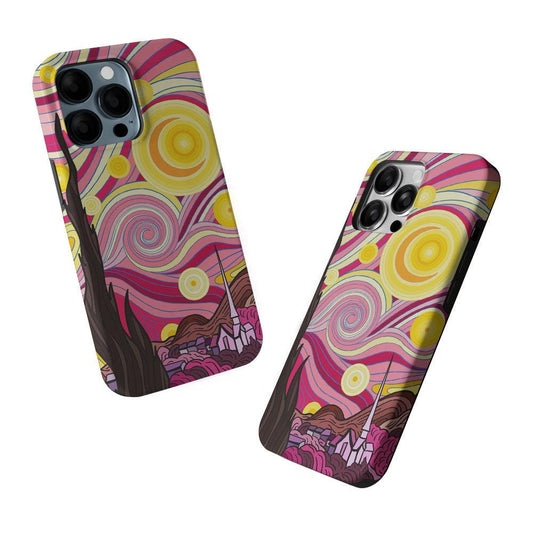 Pink Starry Night Van Gogh 2 in 1 Tough Phone Case-Oxvistore