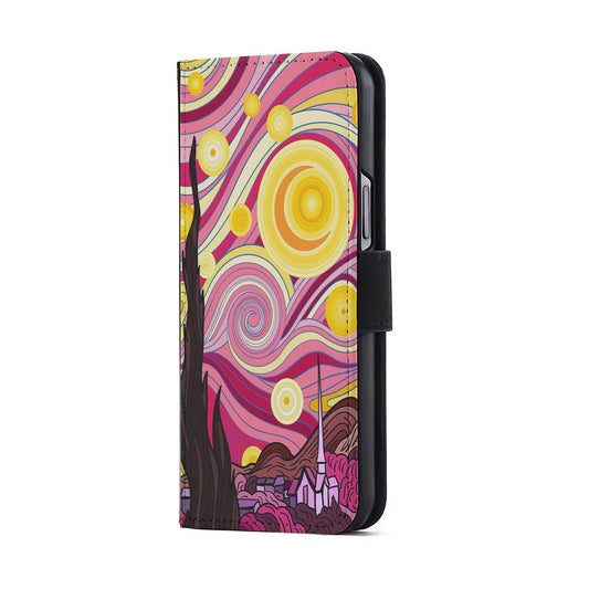 Pink Starry Night Van Gogh Flip Wallet Phone Case-Oxvistore