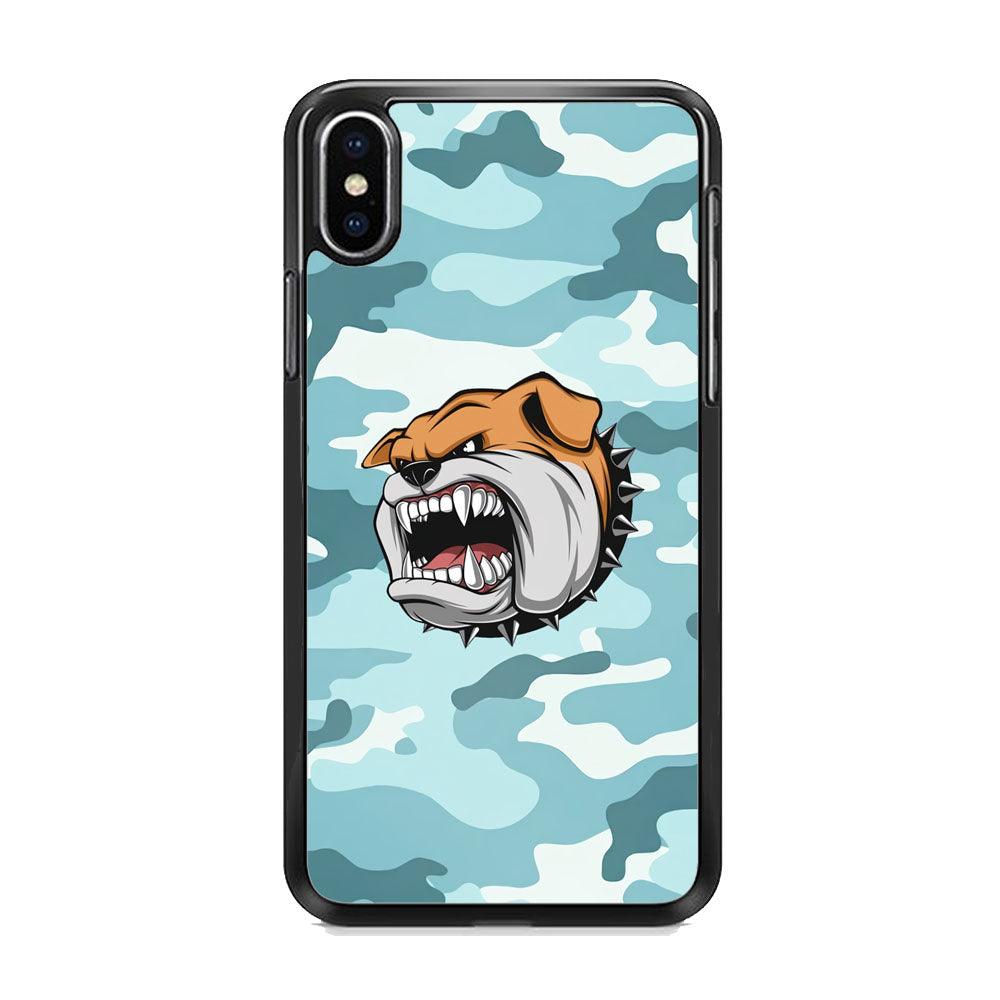 Pitbull Dog in Light Blue Camo iPhone XS Case-Rubber White (2D Case)-Oxvistore