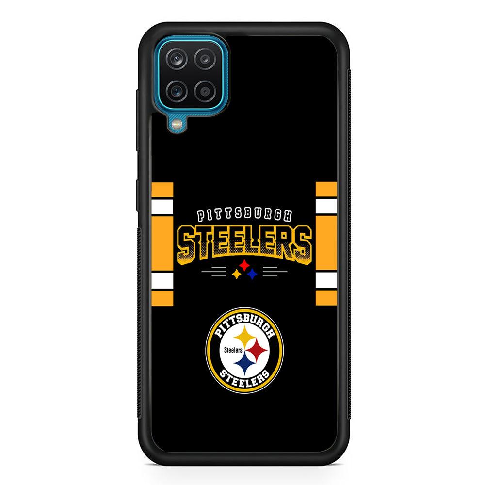 Pittsburgh Steelers Jersey on Black Samsung Galaxy A12 Case-Rubber Black (2D Case)-Oxvistore