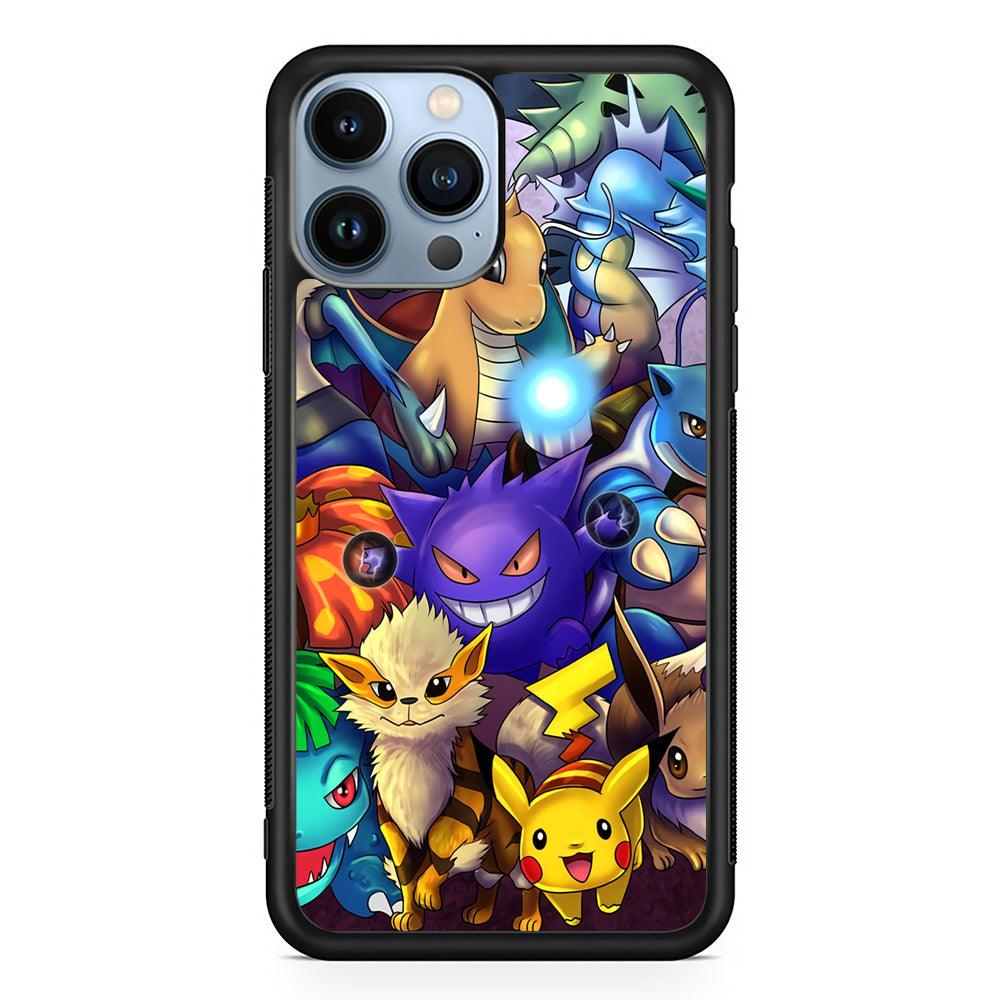 Pokemon Gengar Team in Action iPhone 14 Pro Max Case-Rubber Black (2D Case)-Oxvistore