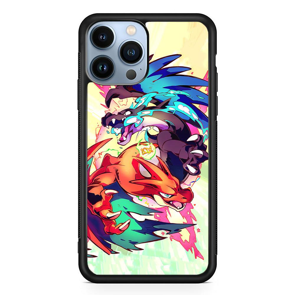 Pokemon Mega Charizard Heavy Punch iPhone 14 Pro Max Case-Rubber Black (2D Case)-Oxvistore