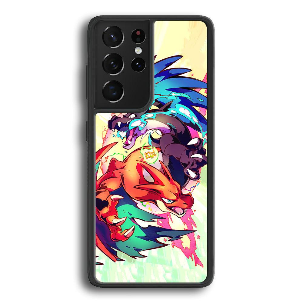 Pokemon Mega Charizard Heavy Punch Samsung Galaxy S24 Ultra Case-Rubber Black (2D Case)-Oxvistore