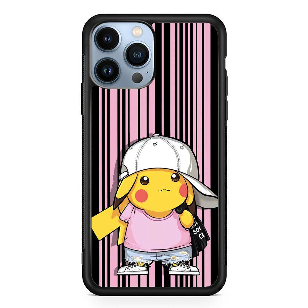 Pokemon Pikachu Casual Outfit iPhone 14 Pro Max Case-Rubber Black (2D Case)-Oxvistore
