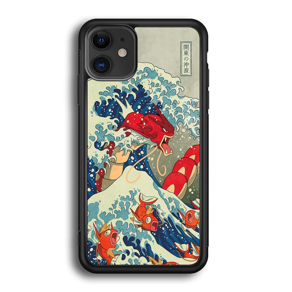 Pokemon Red Gyarados Battle Wave iPhone 12 Case-Rubber Black (2D Case)-Oxvistore