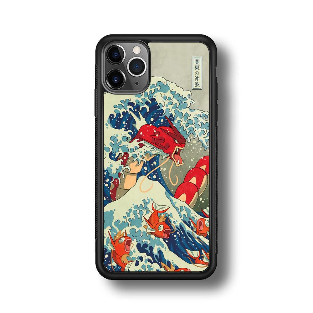 Pokemon Red Gyarados Battle Wave iPhone 11 Pro Case-Rubber Black (2D Case)-Oxvistore
