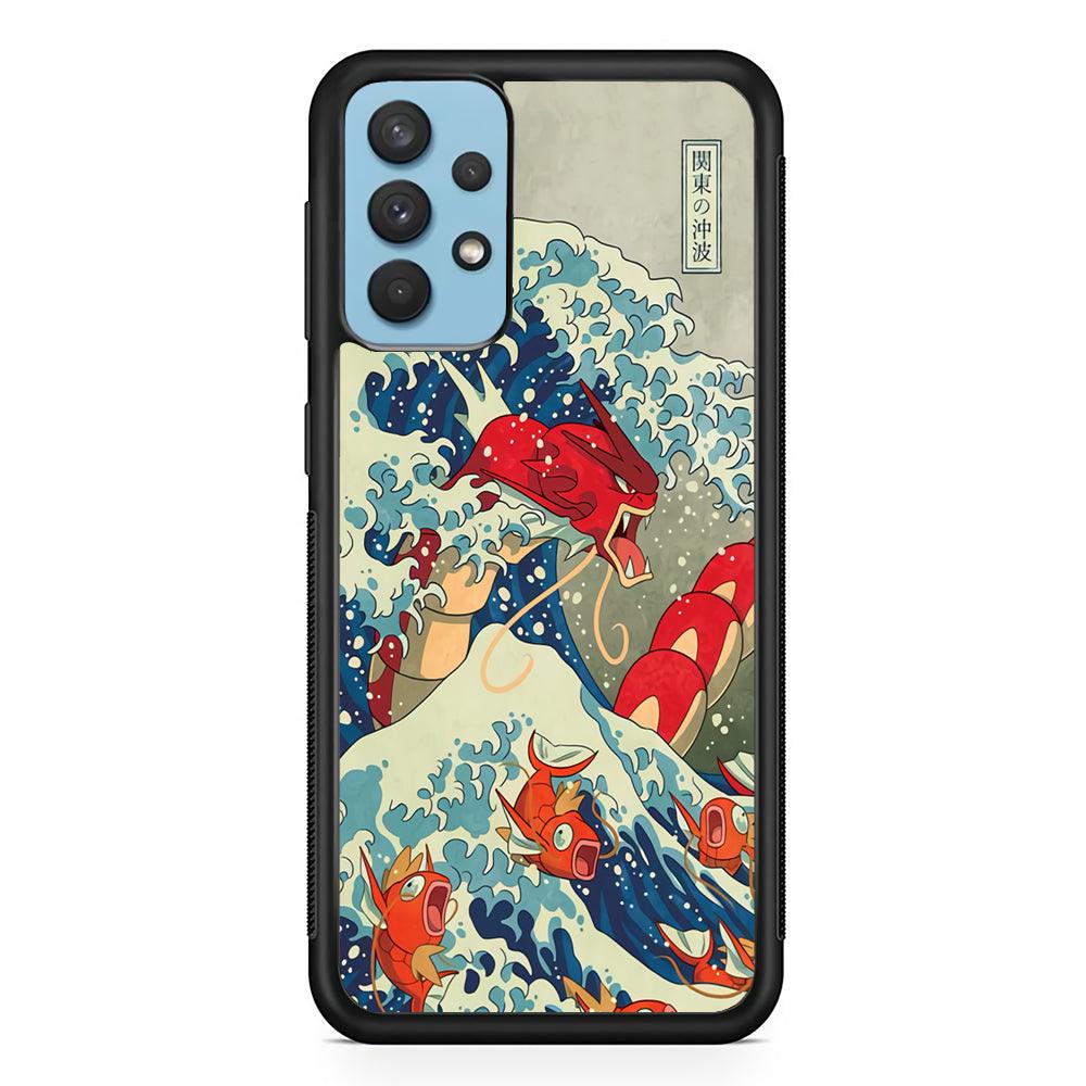 Pokemon Red Gyarados Battle Wave Samsung Galaxy A32 Case-Rubber Black (2D Case)-Oxvistore
