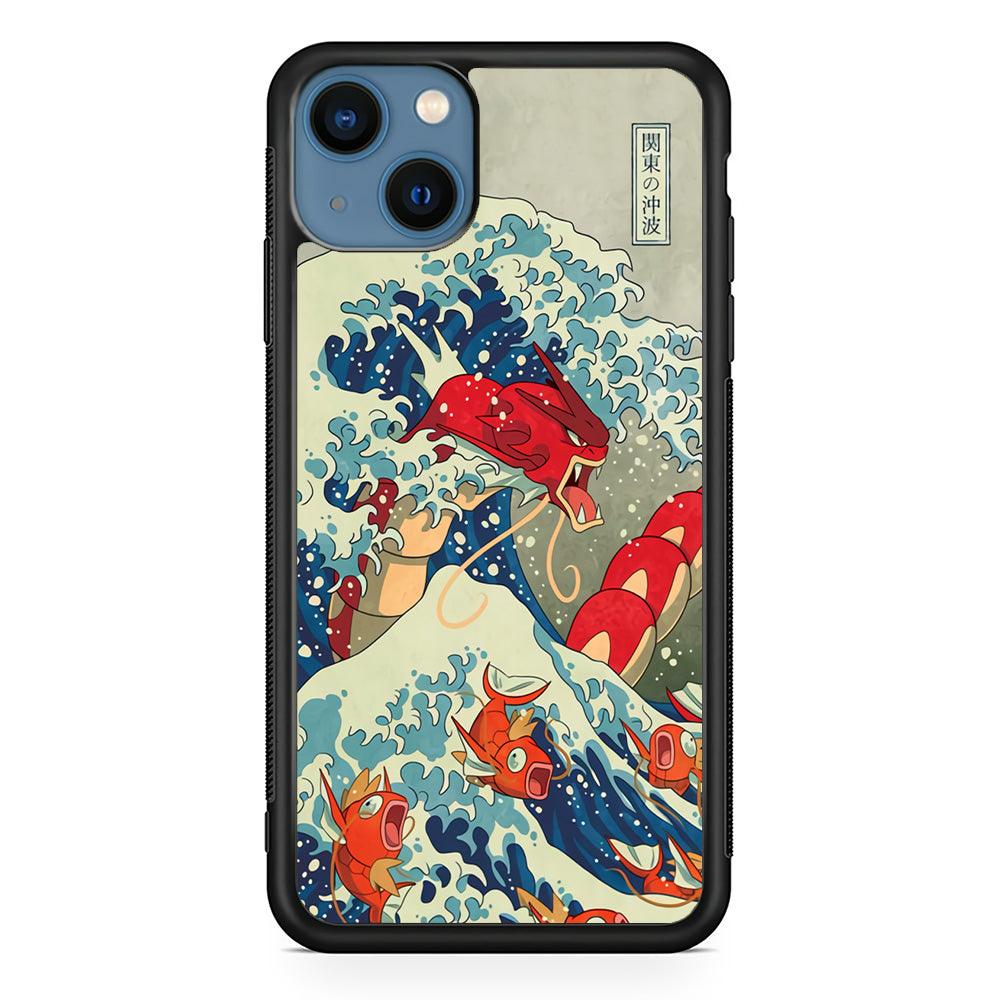 Pokemon Red Gyarados Battle Wave iPhone 13 Case-Rubber Black (2D Case)-Oxvistore