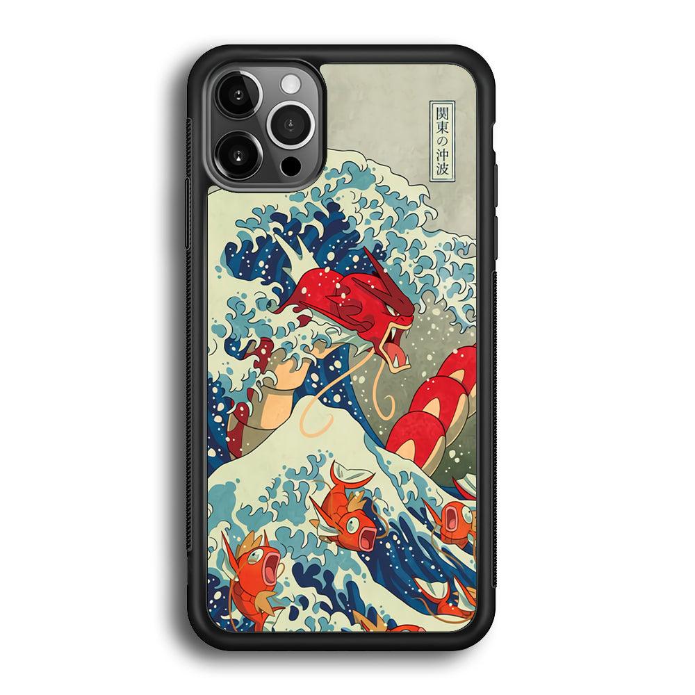 Pokemon Red Gyarados Battle Wave iPhone 12 Pro Case-Rubber Black (2D Case)-Oxvistore