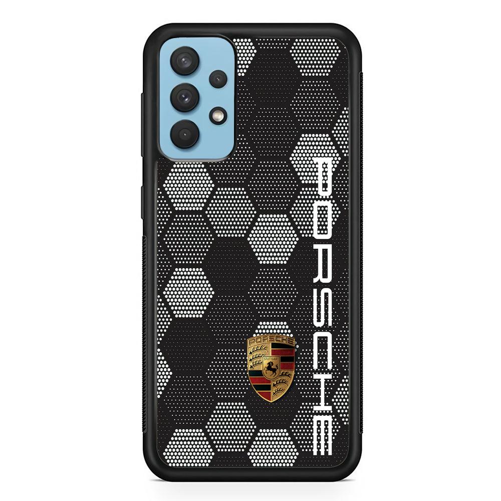 Porsche Black and White Vertical Theme Samsung Galaxy A32 Case-Rubber Black (2D Case)-Oxvistore
