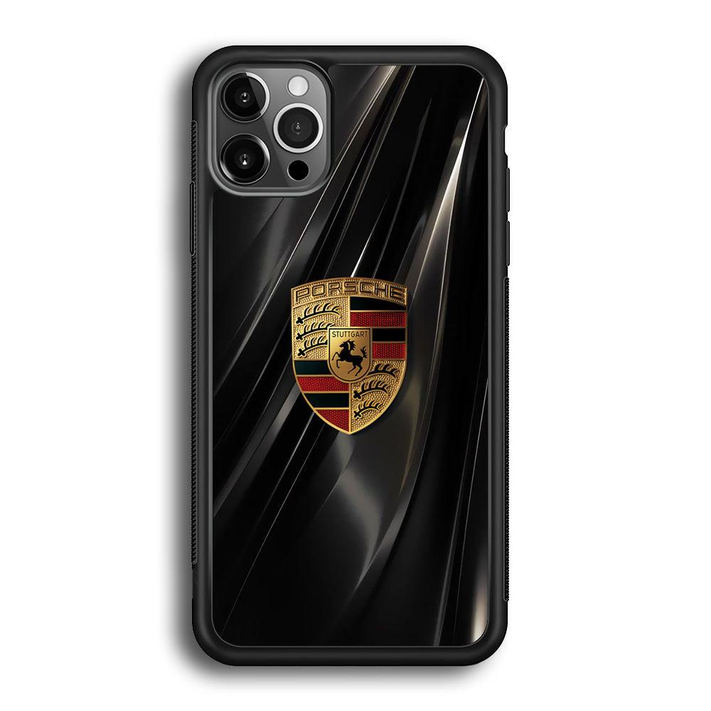 Porsche Gold in Black iPhone 12 Pro Case-Rubber Black (2D Case)-Oxvistore