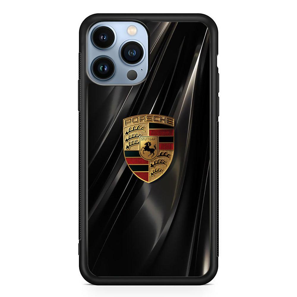 Porsche Gold in Black iPhone 14 Pro Max Case-Rubber Black (2D Case)-Oxvistore