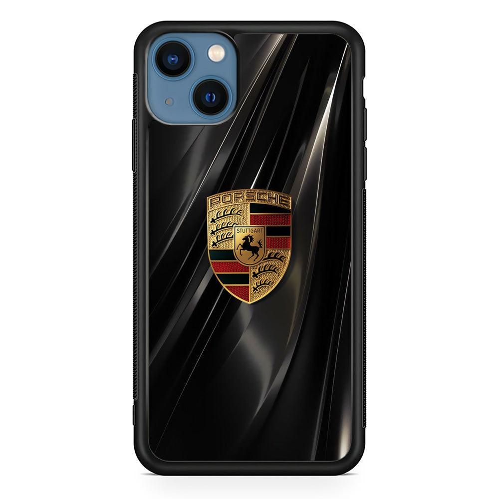 Porsche Gold in Black iPhone 14 Case-Rubber Black (2D Case)-Oxvistore