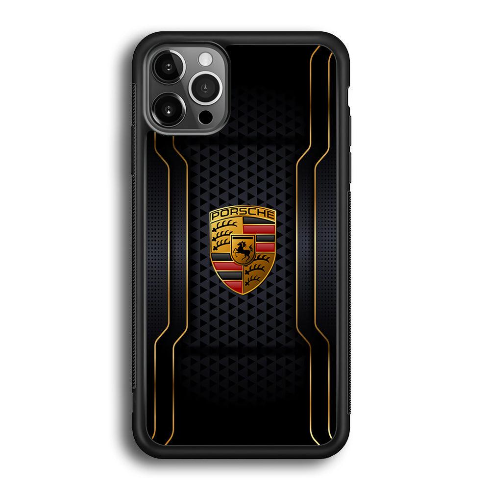 Porsche Line in Gold iPhone 12 Pro Case-Rubber Black (2D Case)-Oxvistore