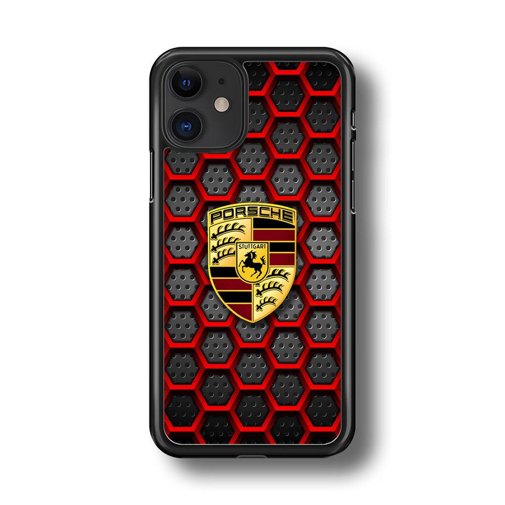 Porsche Red Hexagon iPhone 11 Case-Rubber Black (2D Case)-Oxvistore