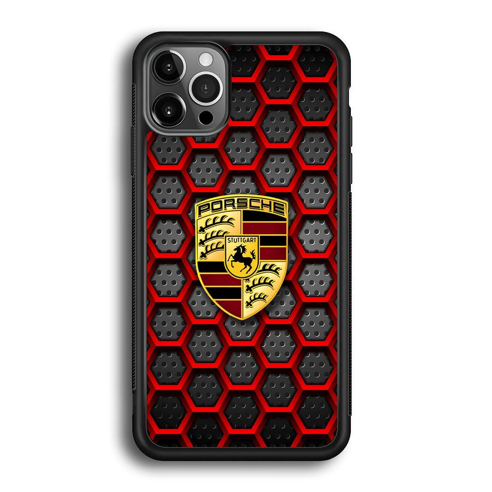 Porsche Red Hexagon iPhone 12 Pro Case-Rubber Black (2D Case)-Oxvistore