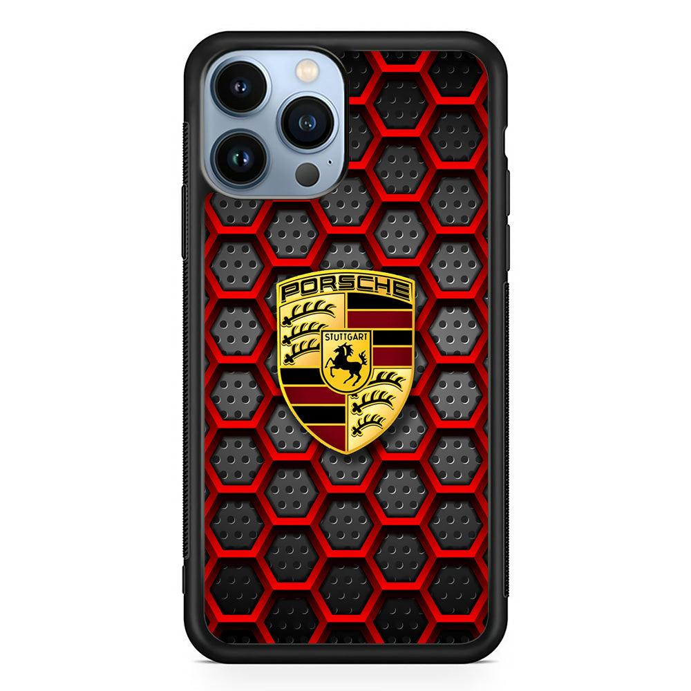 Porsche Red Hexagon iPhone 14 Pro Max Case-Rubber Black (2D Case)-Oxvistore