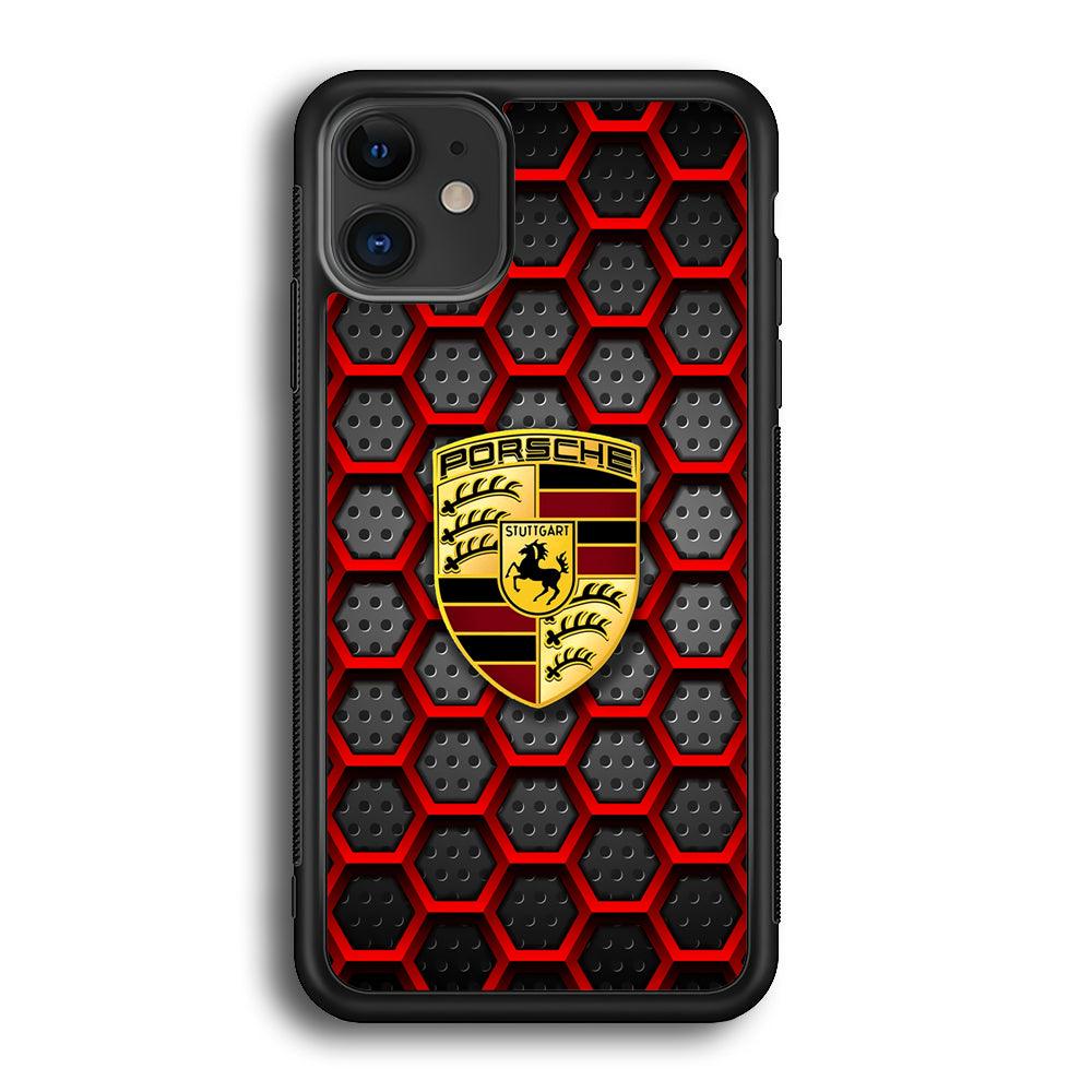Porsche Red Hexagon iPhone 12 Case-Rubber Black (2D Case)-Oxvistore