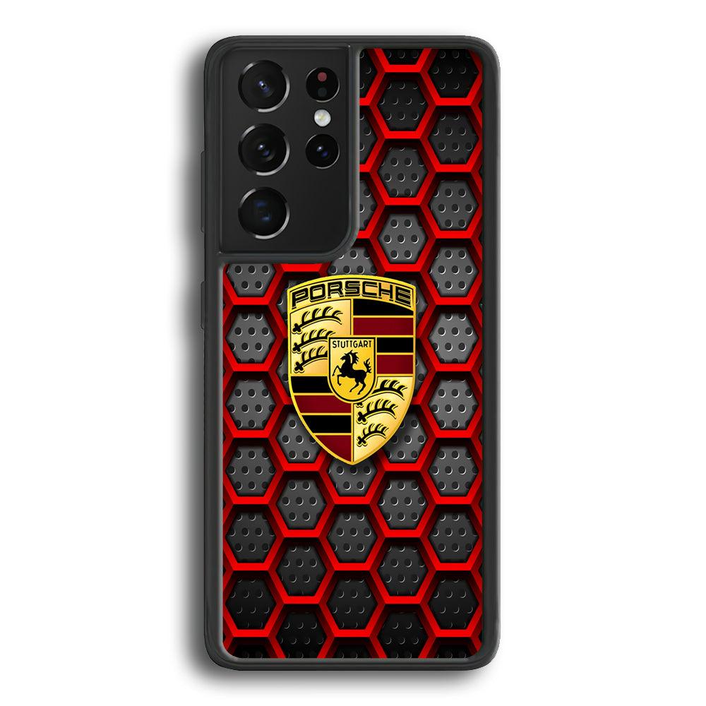 Porsche Red Hexagon Samsung Galaxy S24 Ultra Case-Rubber Black (2D Case)-Oxvistore