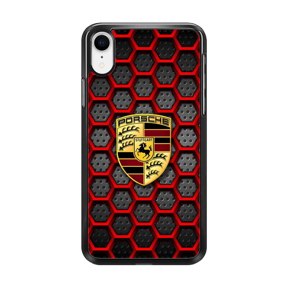 Porsche Red Hexagon iPhone XR Case-Rubber Black (2D Case)-Oxvistore