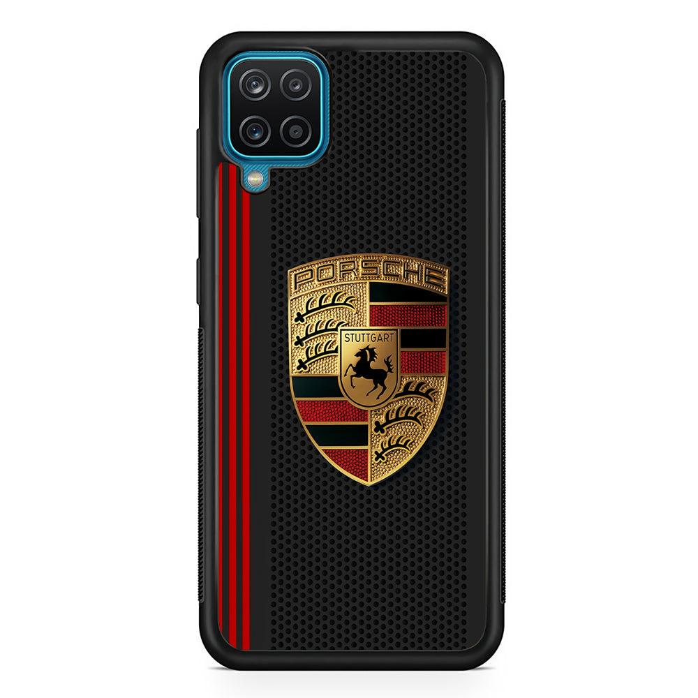 Porsche Steel 3D Lock Samsung Galaxy A12 Case-Rubber Black (2D Case)-Oxvistore