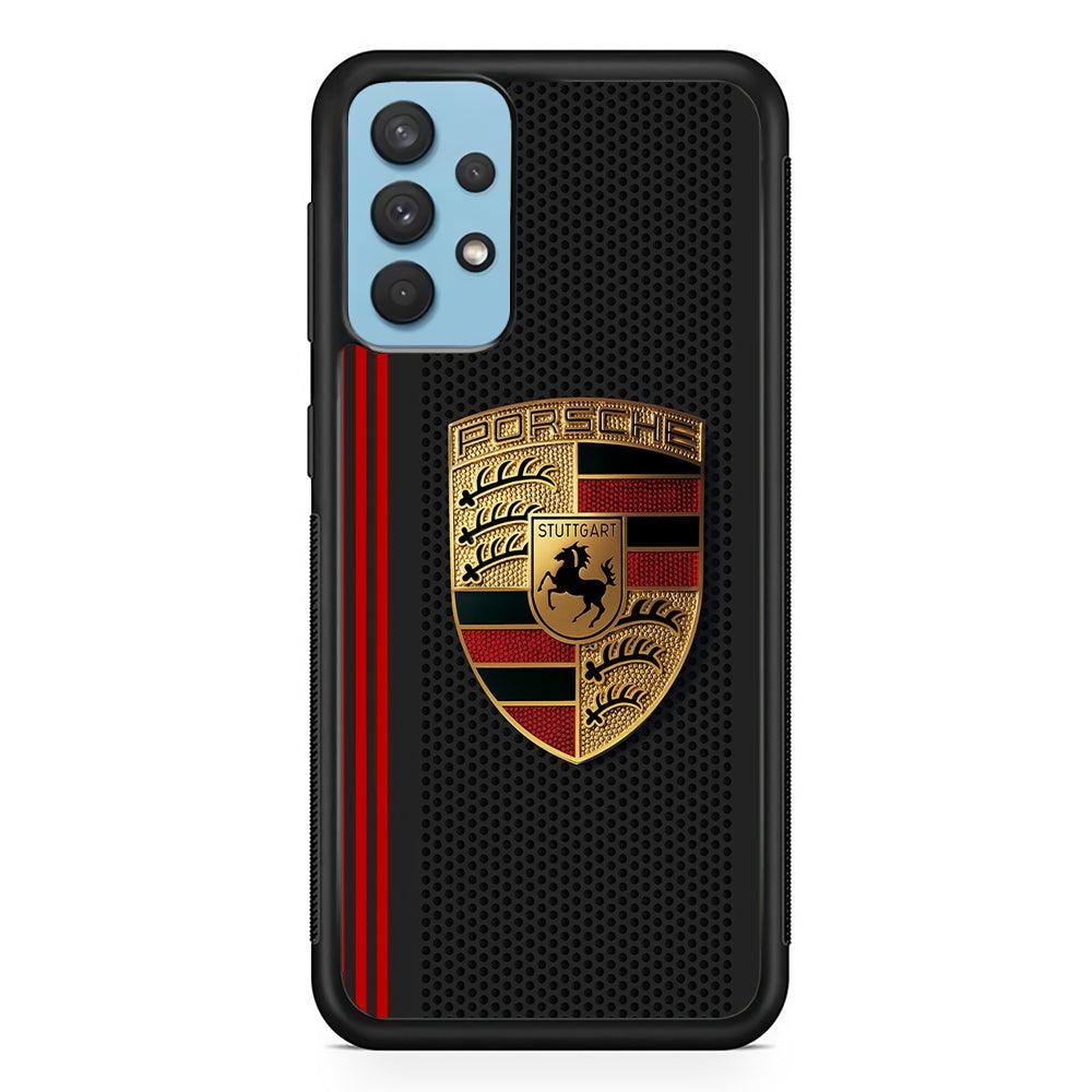 Porsche Steel 3D Lock Samsung Galaxy A32 Case-Rubber Black (2D Case)-Oxvistore