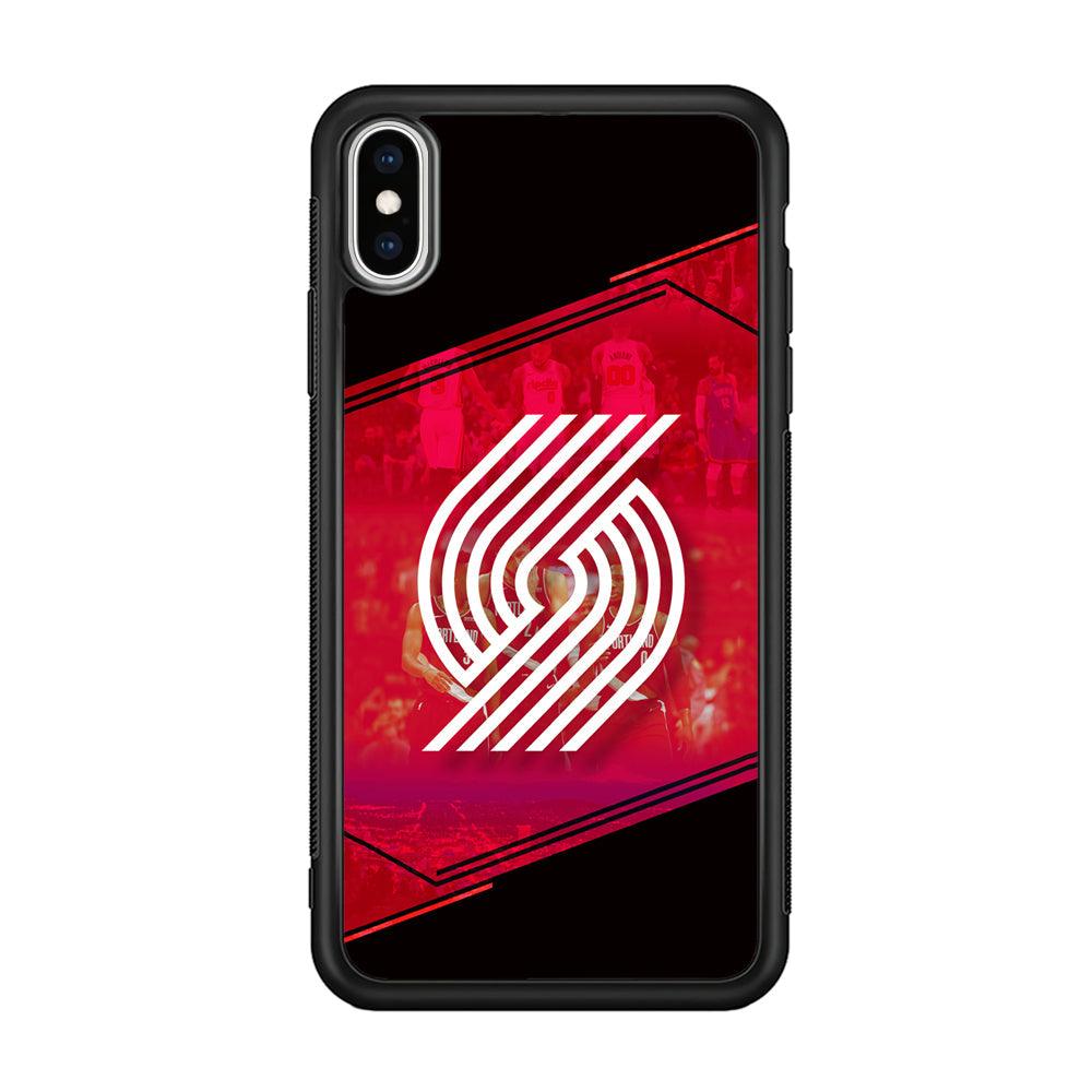 Portland Trail Blazers Silhouette on Red iPhone XS Case-Rubber Black (2D Case)-Oxvistore