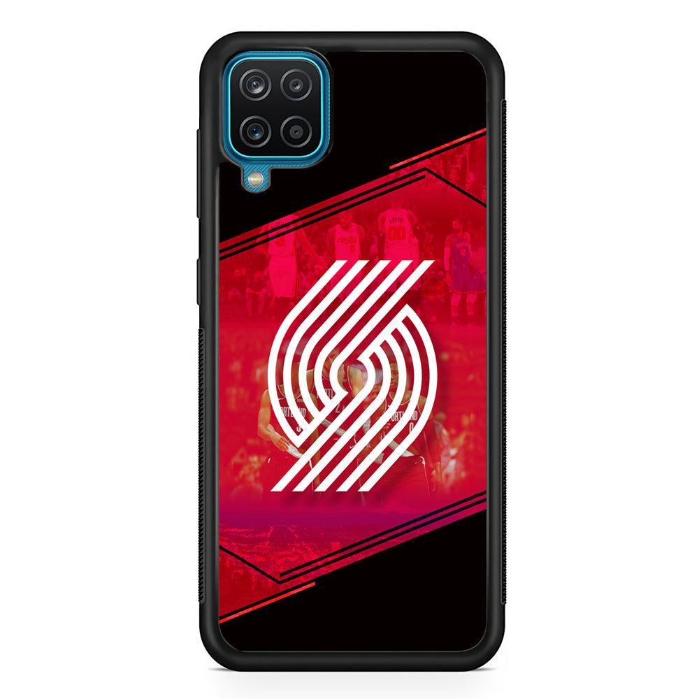 Portland Trail Blazers Silhouette on Red Samsung Galaxy A12 Case-Rubber Black (2D Case)-Oxvistore