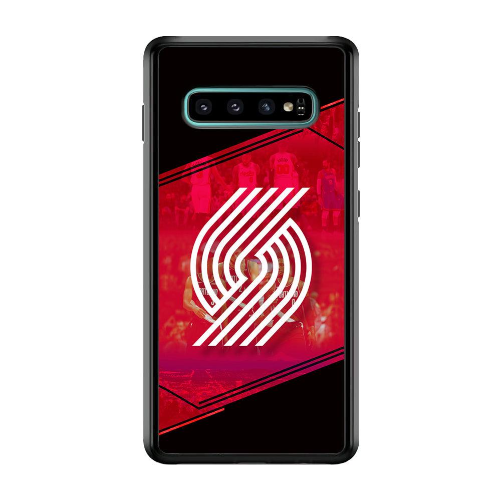 Portland Trail Blazers Silhouette on Red Samsung Galaxy S10 Case-Rubber Black (2D Case)-Oxvistore
