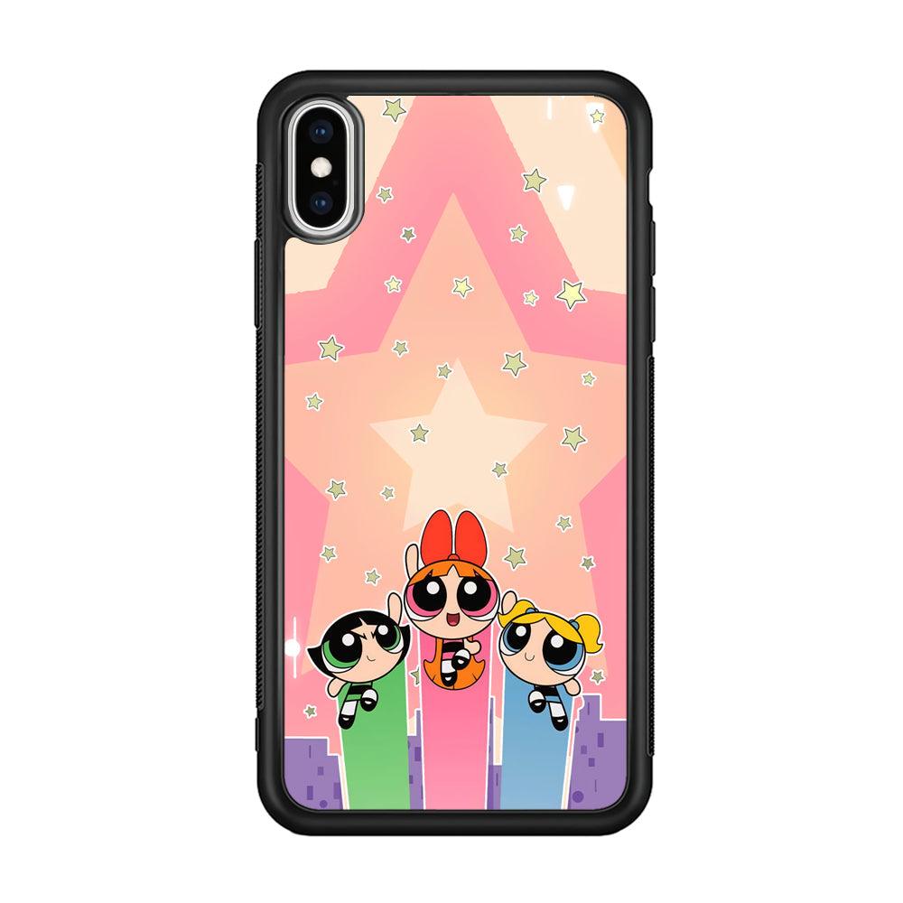 Powerpuff Girls Jump Into Universe iPhone XS Case-Rubber Black (2D Case)-Oxvistore