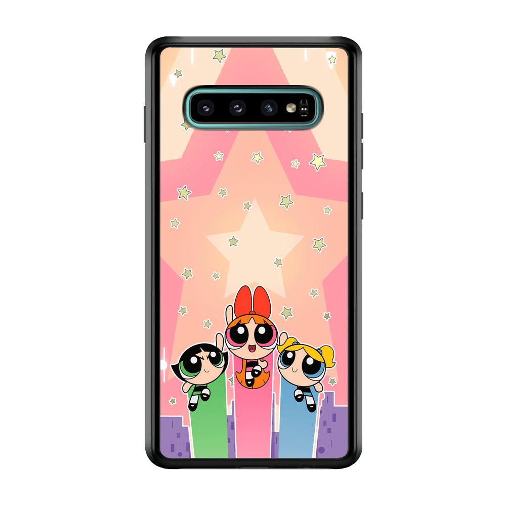 Powerpuff Girls Jump Into Universe Samsung Galaxy S10 Case-Rubber Black (2D Case)-Oxvistore