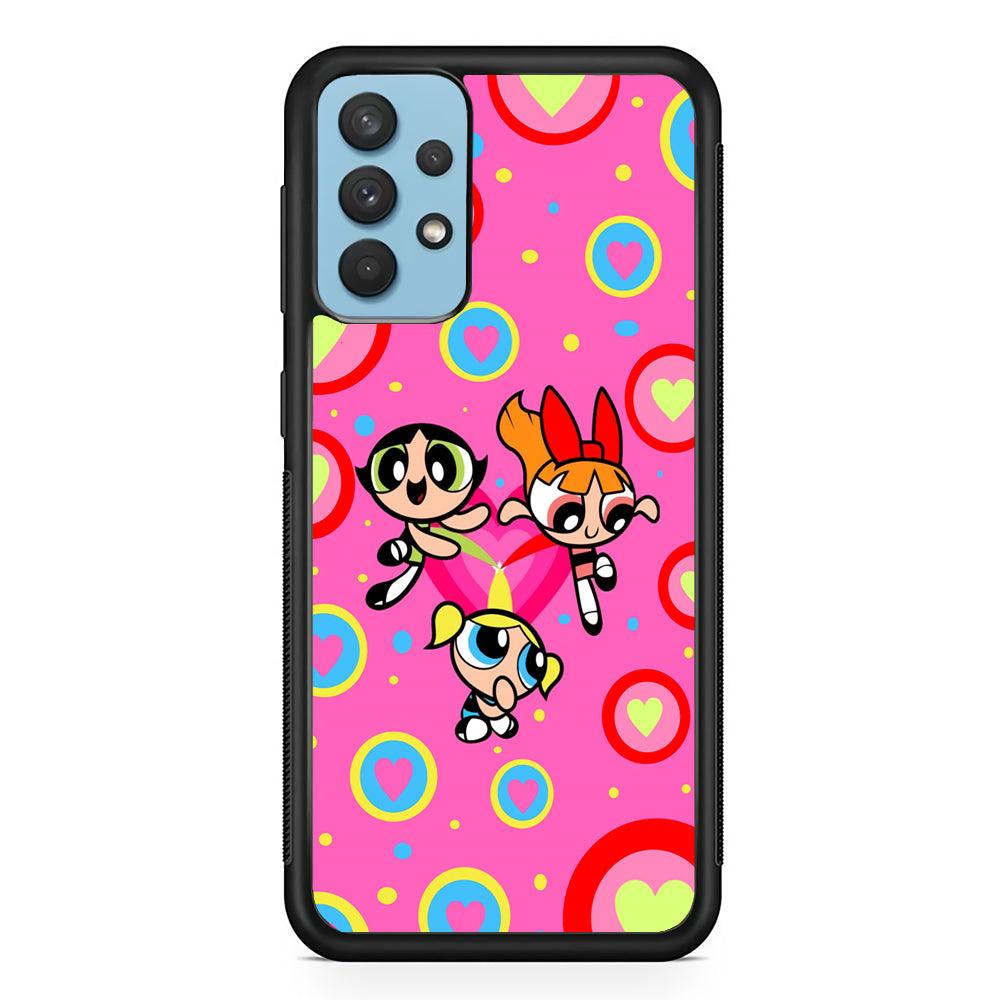 Powerpuff Girls Love Strength Samsung Galaxy A32 Case-Rubber Black (2D Case)-Oxvistore