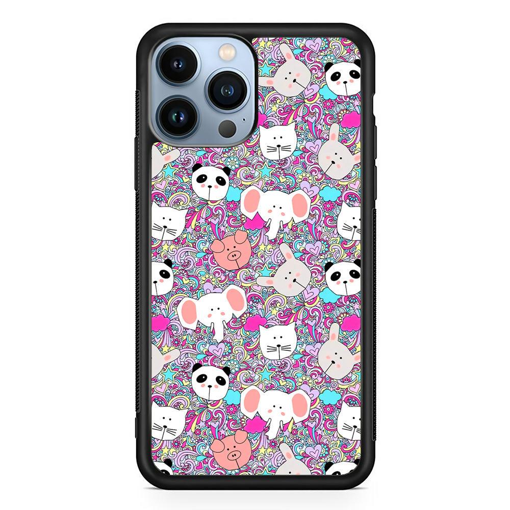 Rainbow Life of Animal iPhone 13 Pro Max Case-Rubber White (2D Case)-Oxvistore