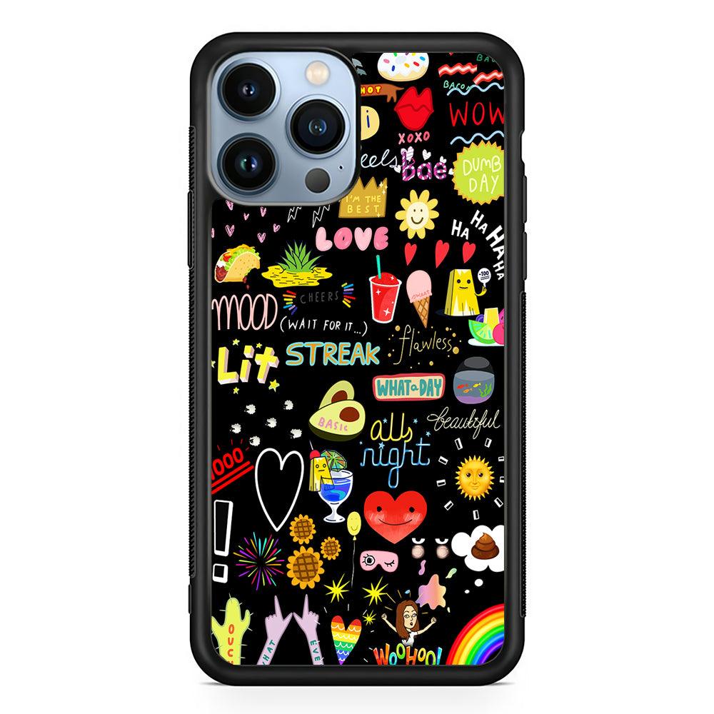 Random Cute Sticker Doodle Dark 2D Rubber Phone Case-Black-Oxvistore