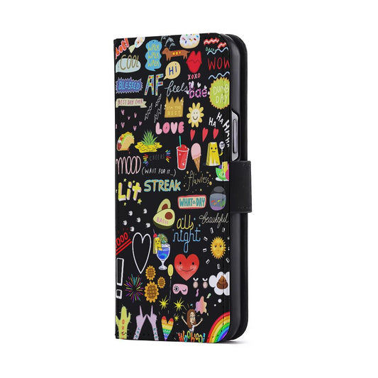 Random Cute Sticker Doodle Dark Flip Wallet Phone Case-Oxvistore